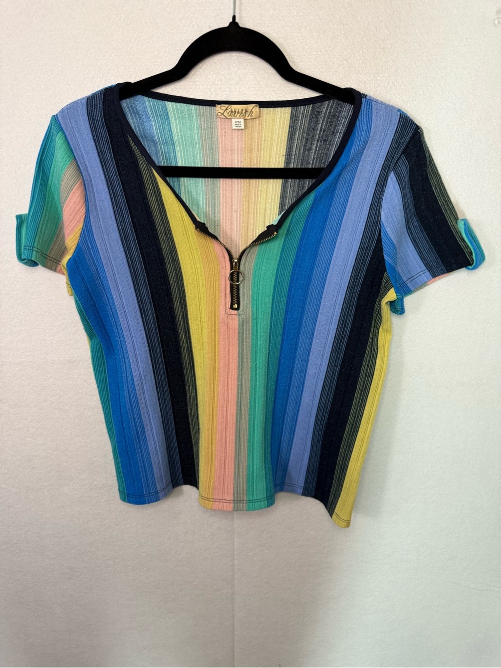Lavish Multicolor Vertical Stripe Zip-Front Crop Top